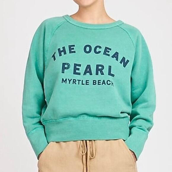 NEW JCrew Cotton Ocean Pearl Myrtle Beach Green Crop Pullover Sweatshirt XS - Picture 2 of 13